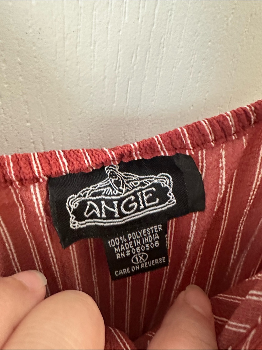 Angie Rust-Red and White Striped Jumpsuit 1X - Picture 4 of 4